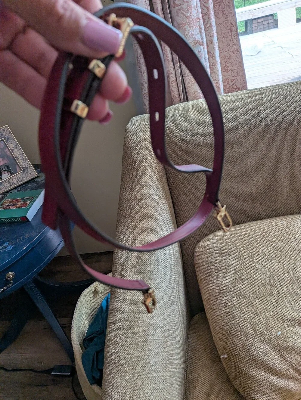 Michael Kors deep Cherry Red Leather Tote with Navy Scarf Accent